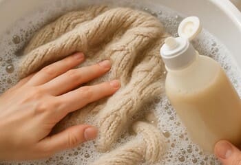 Kumaş etiketi üzerinde hassas yıkama sembolü ve yıkama talimatı