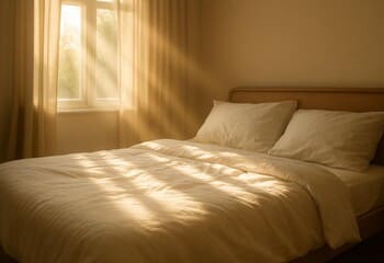 Sabah ışığında perkal çarşaflı yatak: serin ve mat görünüm